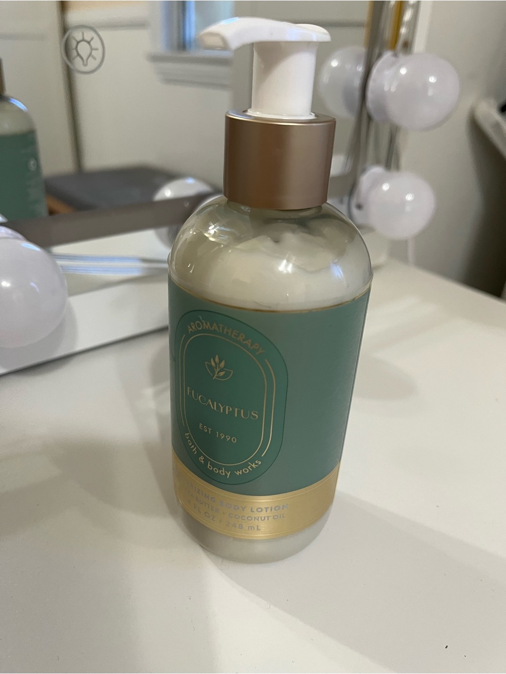 Bath & Body Works Eucalyptus Aromatherapy Lotion — Teal and Gold